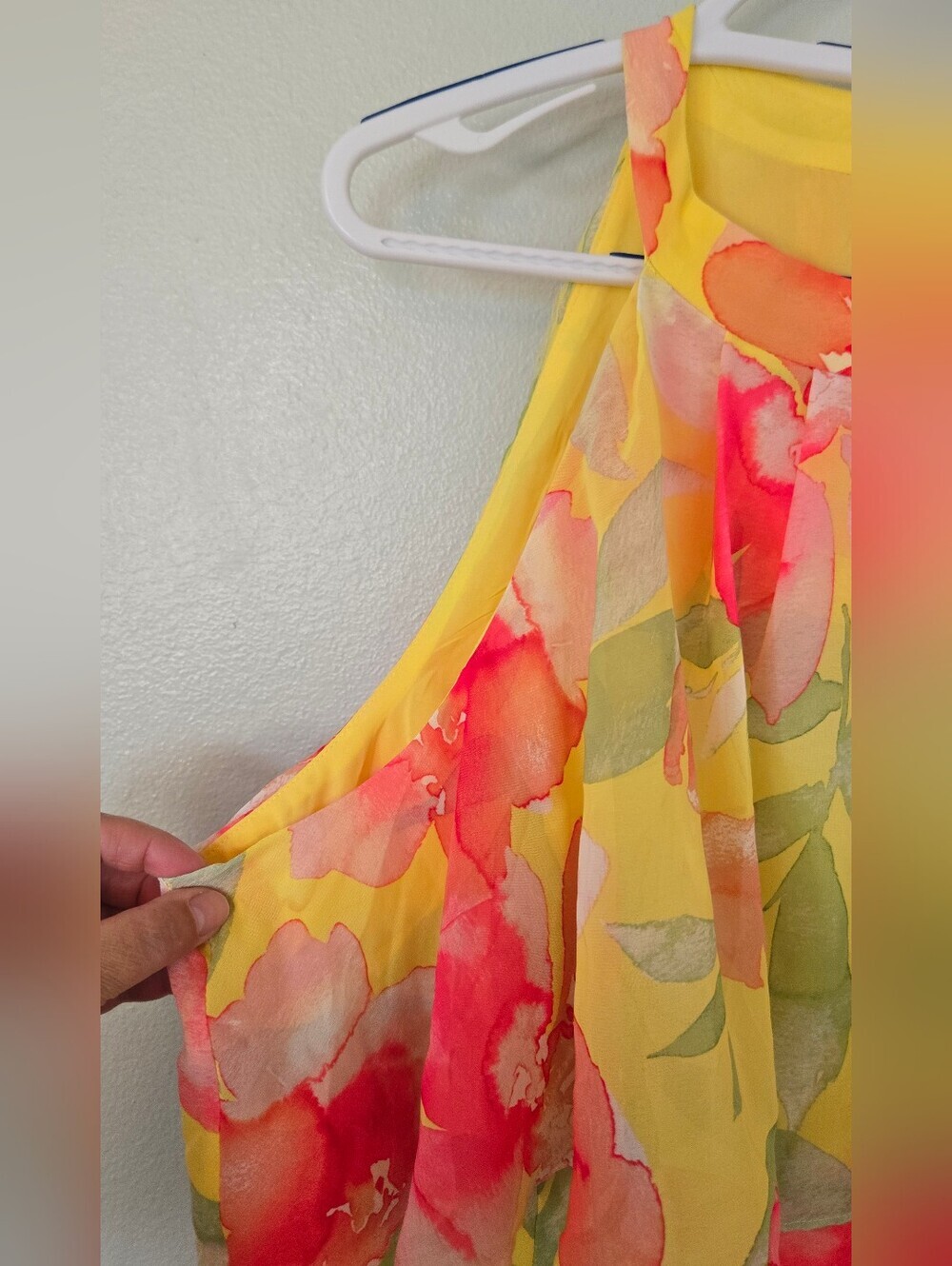 ELIZA J | NWT Yellow Pink Floral Halter Neck High Low Belted Dress Size 18 - Picture 9 of 13